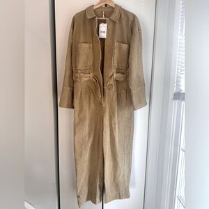 Free people jumpsuit, one piece, tan beige, new with tags, 100% cotton, small